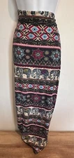 APII Boho Elephant  print pull on maxi skirt size M Beautiful!