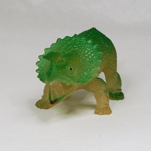 Triceratops Dinosaur Figure Vintage Translucent Yellow Green Hong Kong Screamer - Picture 2 of 5