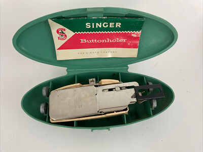 #ad Singer Buttonholer Attachment Sewing 1960s Vtg Turquoise Clam Shell #489500 $11.79