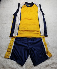 Boys 2 Piece Muscle Tee and Shorts Mesh Set Size Medium, Blue, Yellow, White