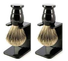 Edwin Jagger 1EJ876SDS Medium Badger Shaving Brush Ebony Drip Stand 2 Pack