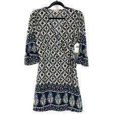 NWT Altard State Wrap Dress Boho Floral Blue Navy White Size Small Modest Casual