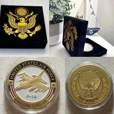 U S AIR FORCE F-16 FIGHTING FALCON Challenge Coin with special velvet case