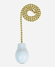 Jandorf PULL CHAIN 12" L Solid Brass w/ Decorative WHITE WOODEN KNOB 1 pk 60319