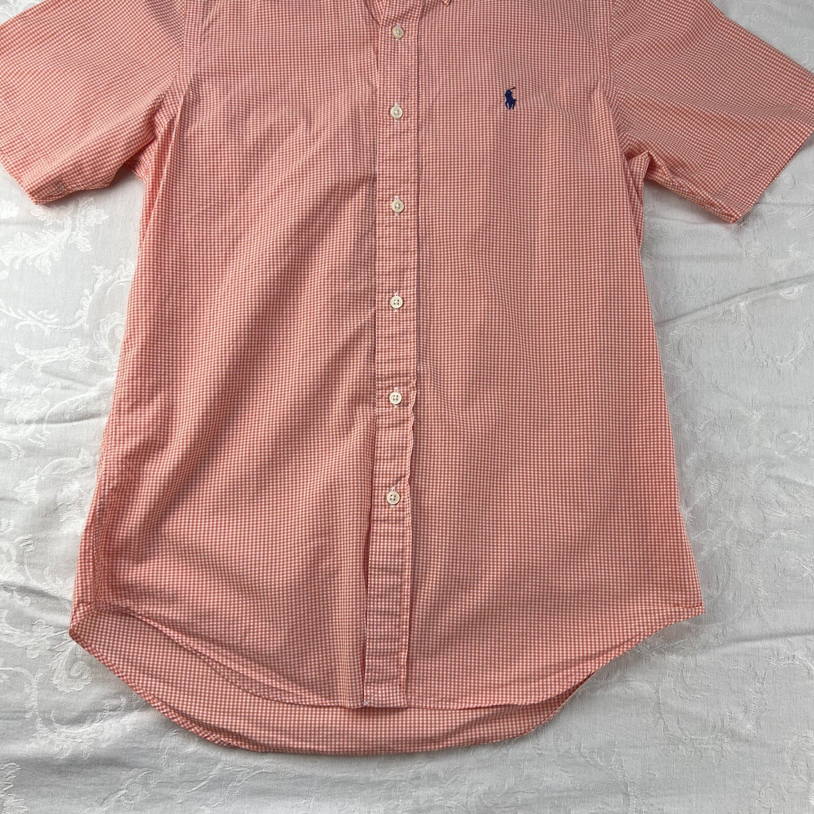 Ralph Lauren Mens Shirt Size S/P Orange Check Short Sleeve Cotton eBay