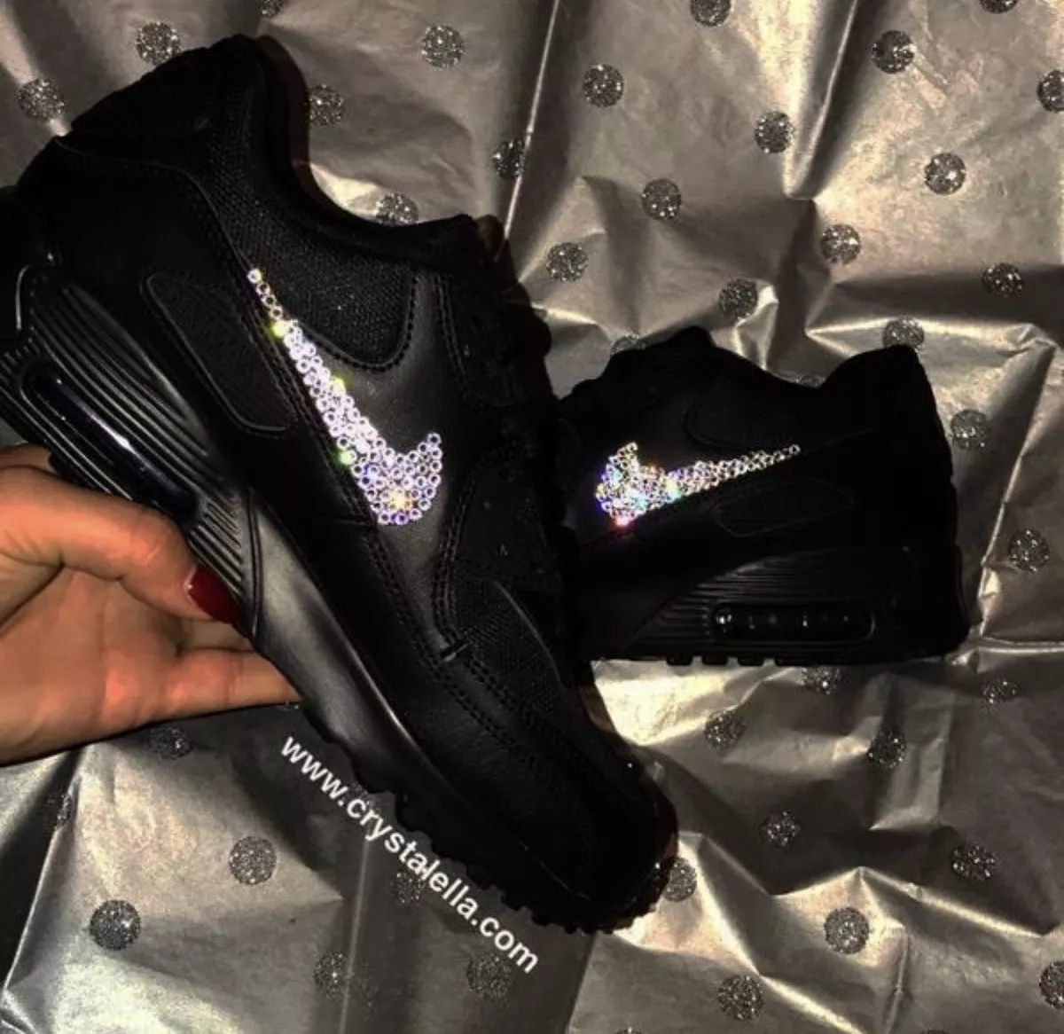 Crystal Nike Air Max 90 s in Black Nike Swarovski Crystal Trainers Sneakers