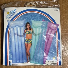 NOS Vintage 1999 Intex AIR MAT 72" x 30" Pool Float Lounge Mattress #59717 Blue