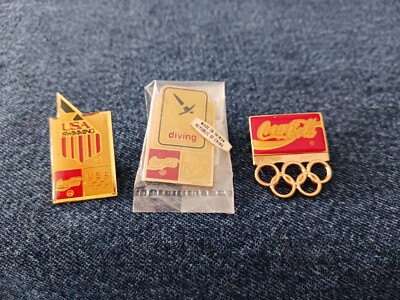 3 USA US Swimming Diving Olympic Games Coca Cola Sponsored Pins