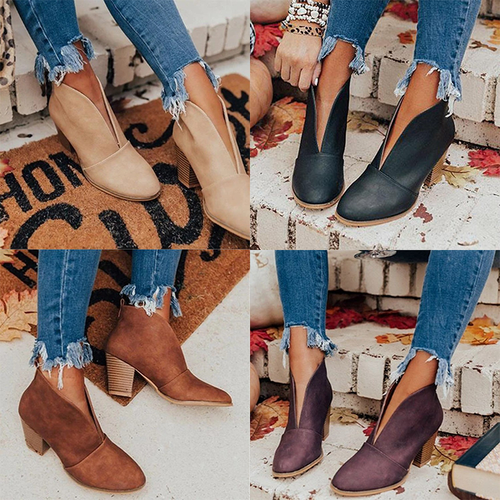 Women's Ankle Boots Chunky Low Block 
