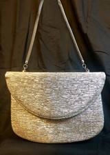 Vintage Metallic Silver Clutch with Mesh Strap Handle