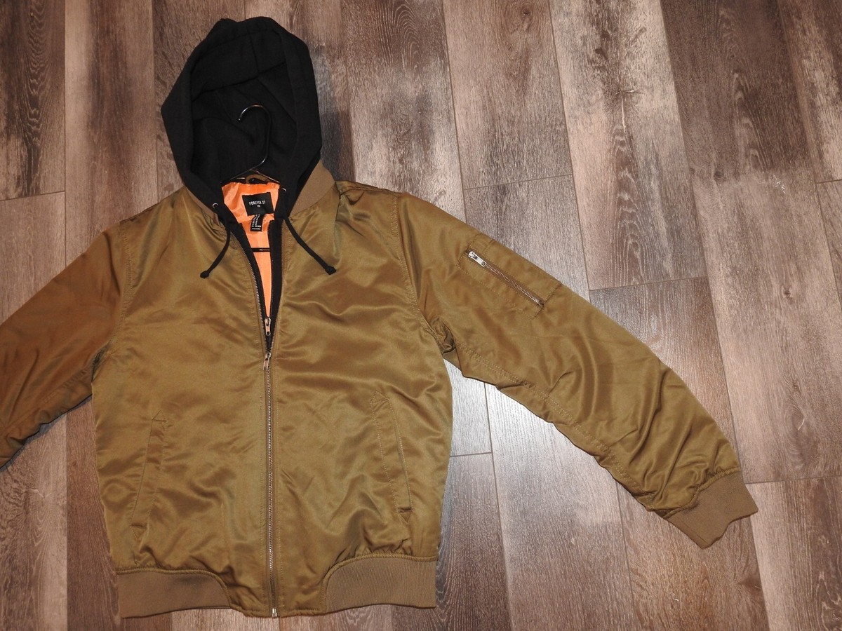Forever 21 Bomber Jacket Men's M Green Full Zip Orange lined Satin Top-gun  | eBay