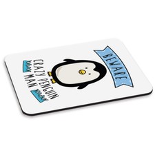 Beware 'Crazy' - Fou Pingouin Man Tapis De Souris PC Ordinateur - Drôle Animal
