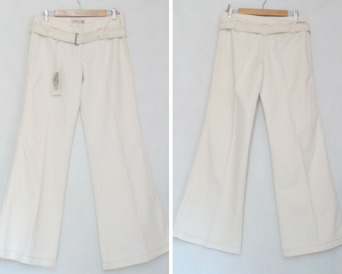 ホワイトフレア White wide leg jeans Palazzo pants Ivory Flare Long Denim Ivory