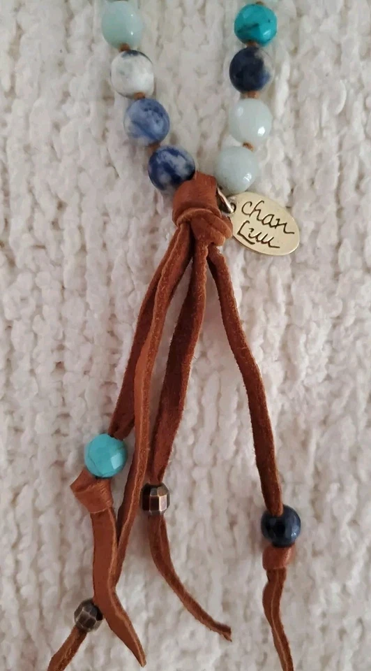 Collar Largo Chan Luu Facetado Amazonita Turquesa Anudado a Mano Cuero Borla Foto 2 de 4
