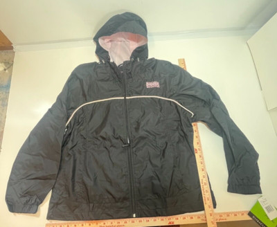 NEW BIG DOG MOTORCYCLES LADIES RAIN JACKET BLACK W/ PINK LETTERING. ADJUSTABLE
