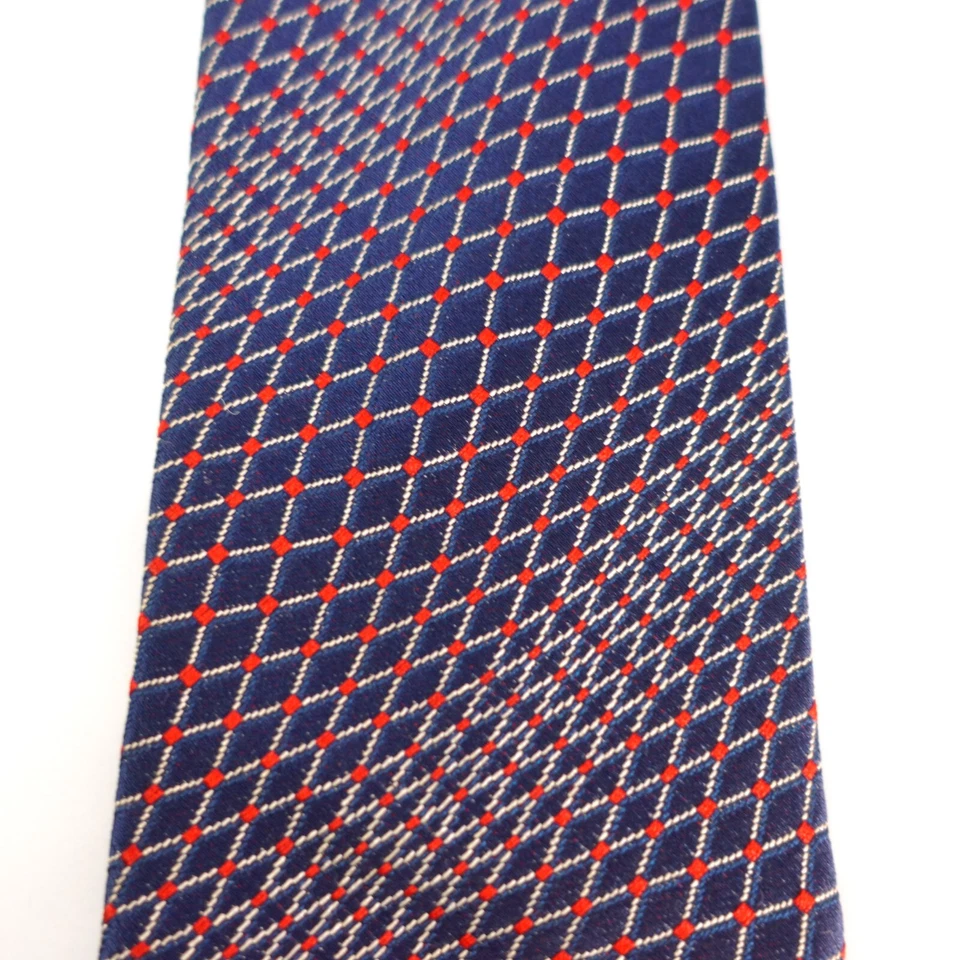 Neck Tie Mens Blue Red Geo Cross Striped Silk Dress Narrow GOLDEN EARTH Japan - Image 4 of 4
