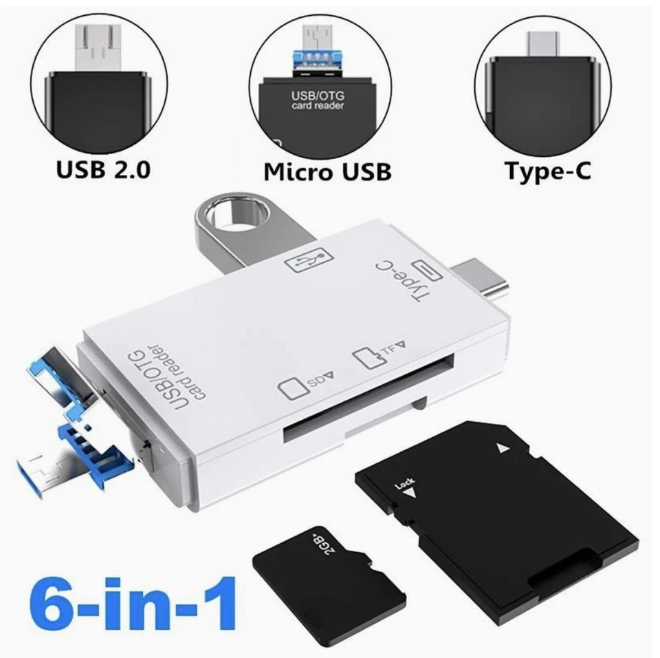 Memory Card Reader 6 in 1 USB OTG Multi Adapter SD SDHC Mini Micro M2 MMC XD CF - Image 2 of 4