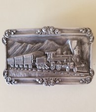 Vtg 1984 Steam Locomotive Train Scene Siskiyou Pewter Belt Buckle. K3 61 