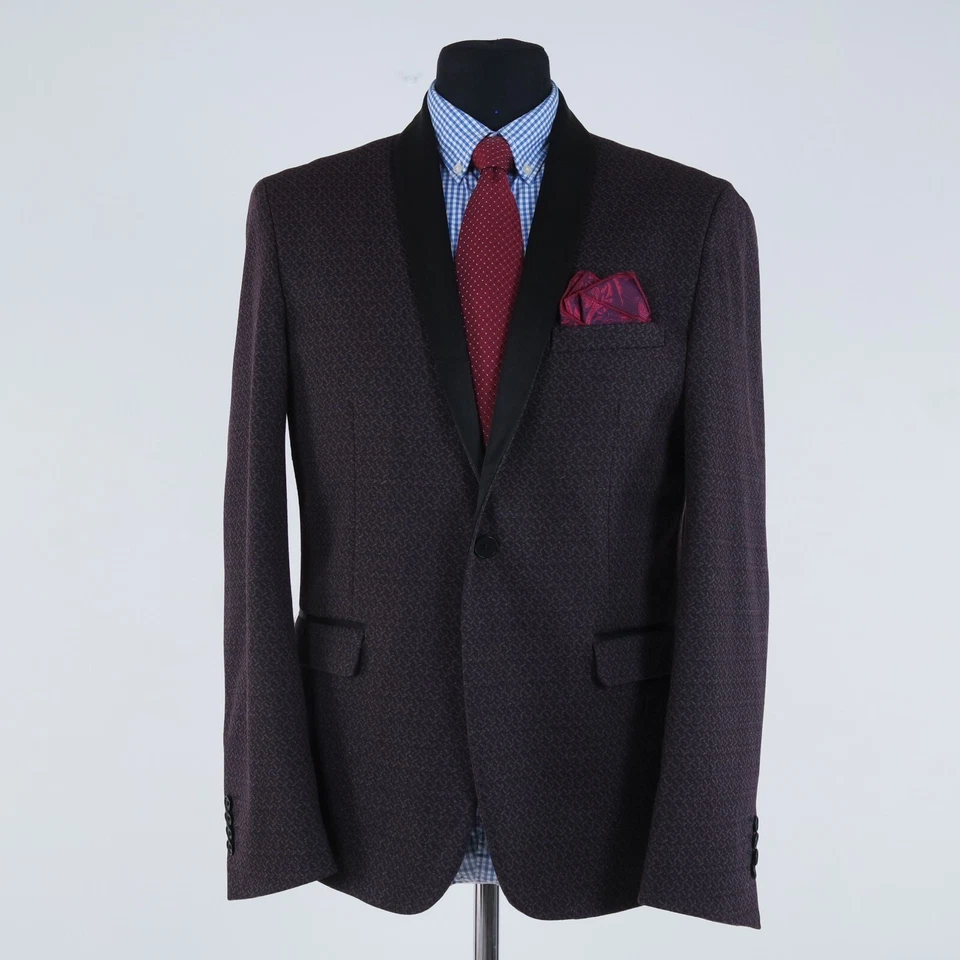 Mens Purple Tuxedo jacket 42R UK Size Herringbone Sport Coat Blazer - Image 4 of 4