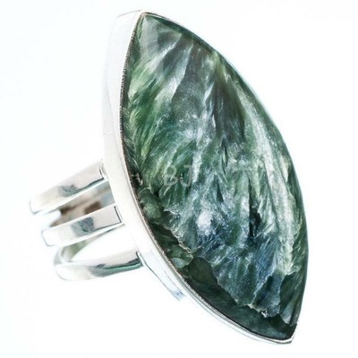 Natürlicher 925 Sterling Silber Seraphinit Edelstein Ring Marquise Triple...
