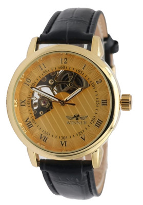 Winner Herren Automatik 42mm Uhr Armbanduhr Gold Schwarz Skelettuhr Leuchtzeiger