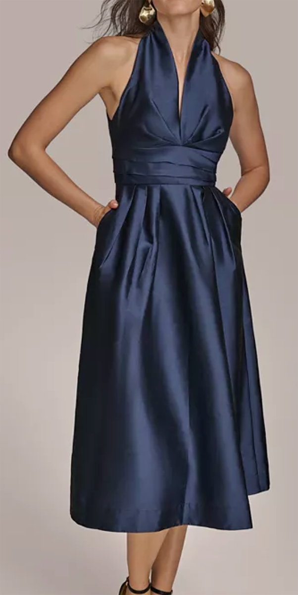 NWT Donna Karan New York A-Line Halter Midi Lined Dress, 10, Taffeta Blue.  $229