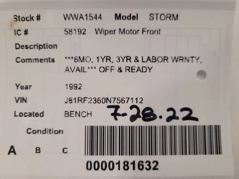 Motor limpiaparabrisas compatible con 90-93 STORM 1596999 Foto 3 de 3