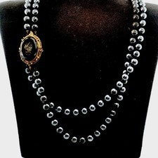 Vintage Glass Pearl Necklace Multi-Strand with Carved Cameo Clasp