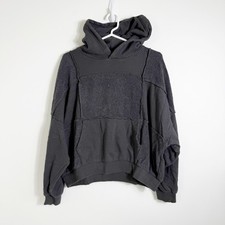 Aerie Sherpa Patchwork Oversized Hoodie Sweatshirt Grey Size Small