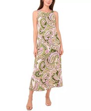 MSK New LARGE Maxi Dress Women's Paisley Sleeveless Green Mult USA MADE 3986938T