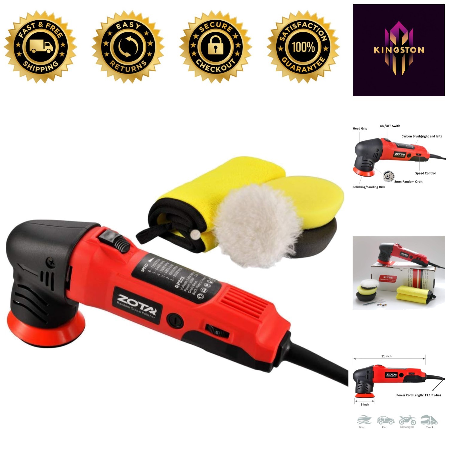 High-Performance 3" Orbital Polisher Kit - 380W, Ideal for A