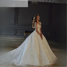 Princess V-Neck Wedding Dresses Full Lace Sleeveless A-Line Bridal Gowns Train