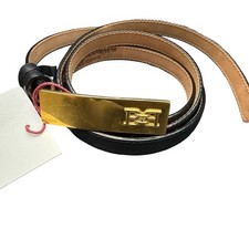 Bally Blane 15W Black Leather Belt Gold Buckle Size 105/42 Italian Designer Heat