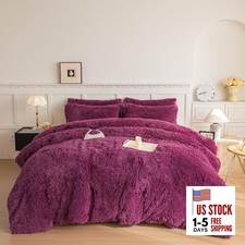 Faux Fur Plush Comforter Sets - Ultra Soft Shaggy Flannel King Grape Purple