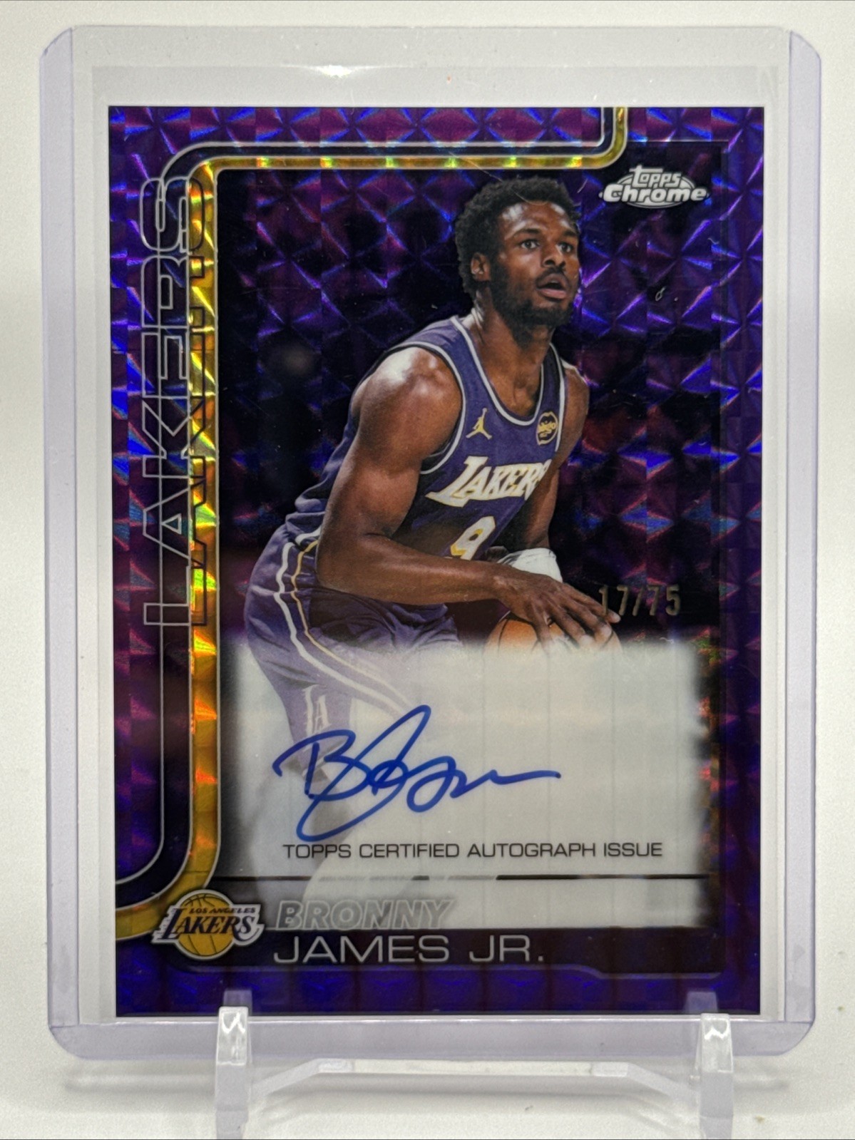 BRONNY JAMES JR 2025-26 TOPPS CHROME UPDATE PURPLE GEO Refractor AUTO /75 Lakers