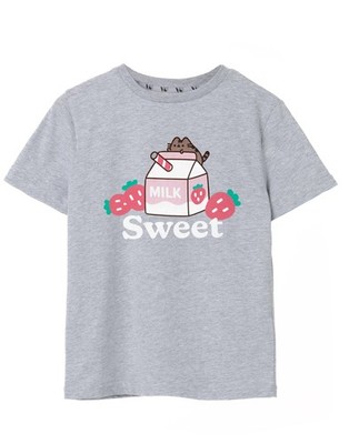 Pusheen Kurzarm T-Shirt | Mädchen grau meliert | Official Merch