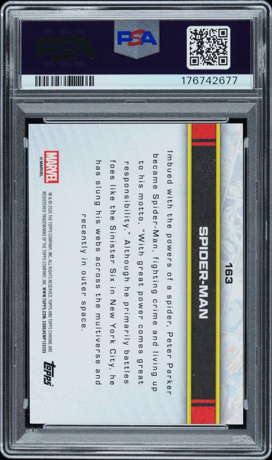 2026 Topps Chrome Marvel Spider-Man #163 Green Lazer Refractor /99 - PSA 10 view 2