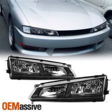 Fits 97-98 240Sx 180Sx S14 Silvia Kouki JDM Black Headlights Front Lamp Pair Set