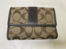 Vintage Coach Signature C Trifold Wallet in Jacquard Fabric in Tan and Brown
