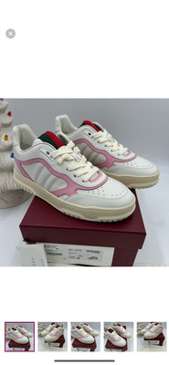 Women's Gucci re-web leather sneakers, white/pink size 38.5 made in Italy