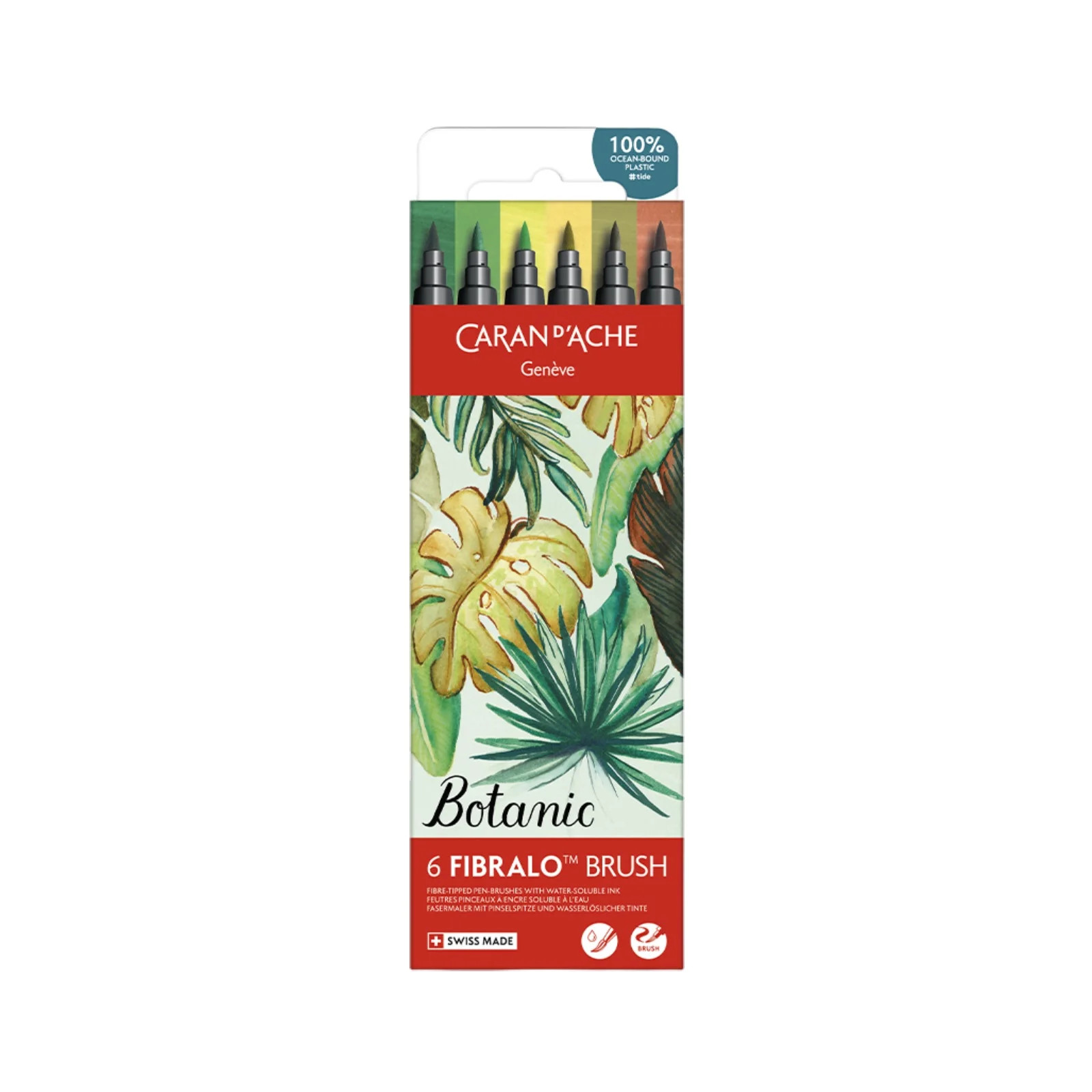 Caran d'Ache Botanic Fibralo Brush Pens 6 Pack Water Soluble Art Calligraphy