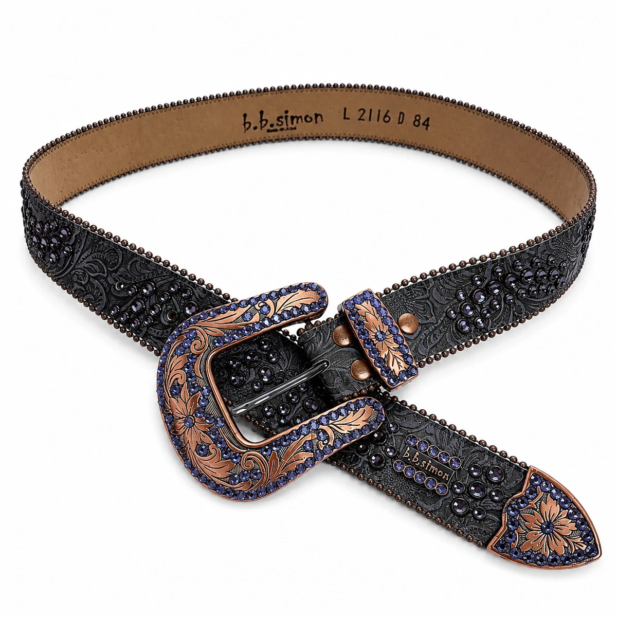 BB Simon Black Calf Hair Crystal Studded Extra Wide Belt W/Angle Buckle Sz XXL b.b. Simon Fully Loaded Custom Pony Hair Crystal Belt  main image 2