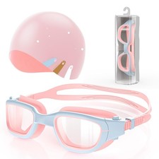 Kids Swim Goggles with Silicone Swim Cap, Swimming Goggles Cap Set for Kids 6...