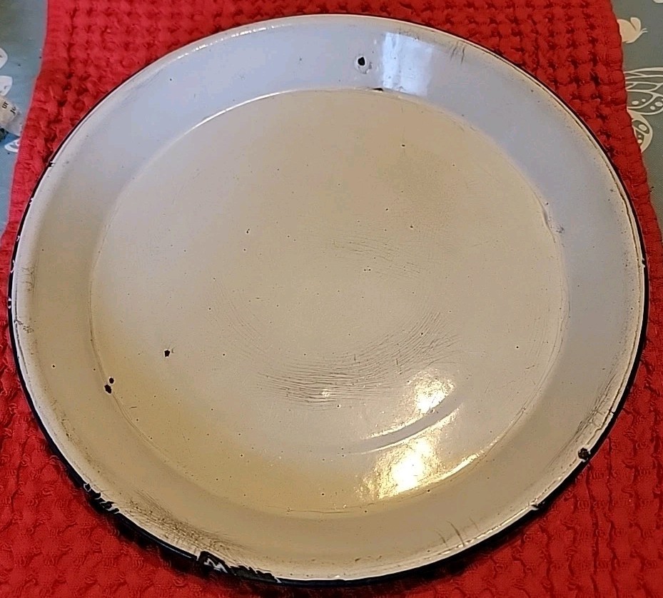 Antique Blue White Swirl Enamelware Granite Graniteware Pie Plate Super Cond 10"