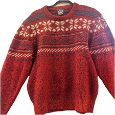 Vintage Red Woolrich Fair Isle Sweater Mens Large Wool Blend Design 80s Pullover