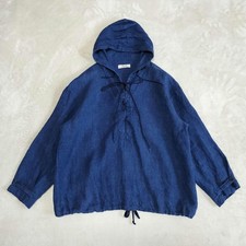 ICHI Antiquites 100 Linen Hooded Pullover Indigo Navy Japan Made