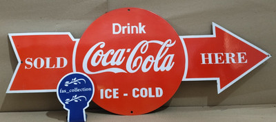 Drink Coca Cola Porcelain Enamel Sign  40 x 16.5 Inches 1 Sided