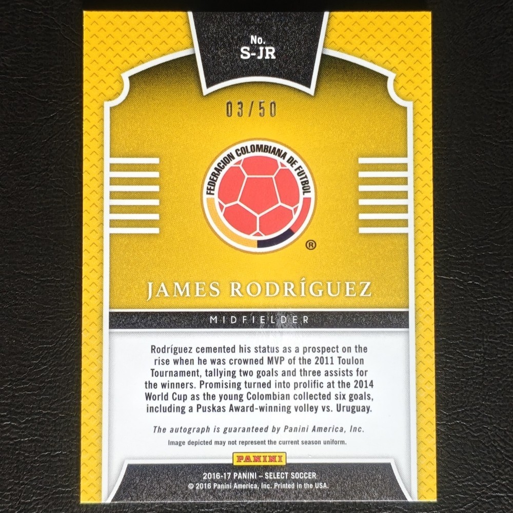 James Rodriguez 2016-17 Panini Select Signatures Gold Prizm Auto 03/50 #S-JR view 3