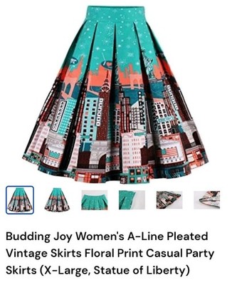 VTG Budding Joy Full Skirt New York City Skyline Print Pleated Rockabilly XL NWT