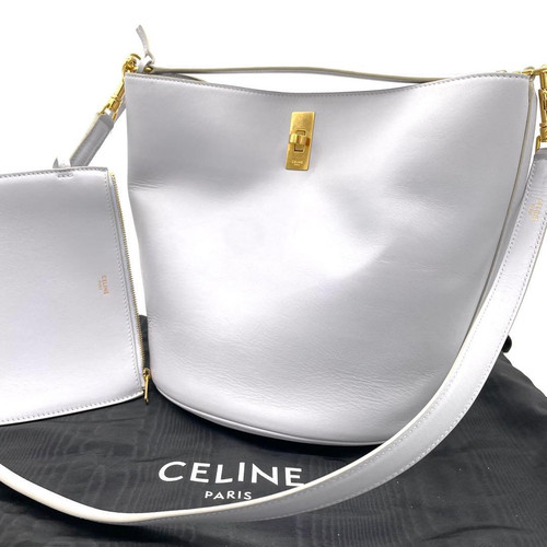 Celine Teen Bucket 16 Gray Leather Handbag with Gold Hardware Accent